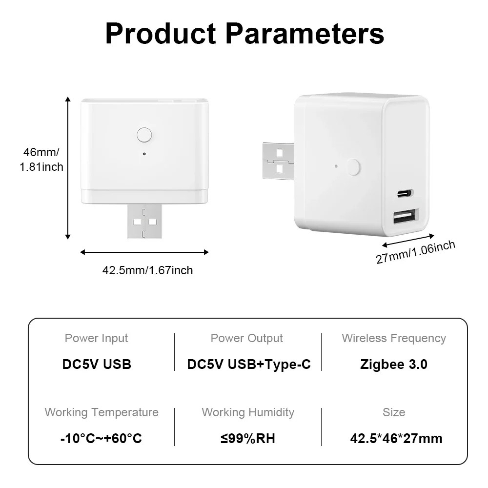 Tuya Zigbee Type C or USB Adaptor Switch 5V Mini USB Power Adaptor Smart Life Control Via Alexa Google