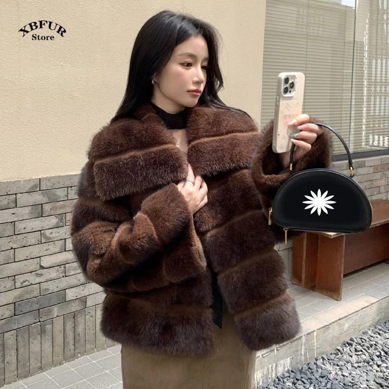 Winter Coats Woman 2024 Fashion Week Luxury Brand Cropped Faux Fur Coat Women Hot Cool Girls Fluffy Short Faux Mink Fur Jacket