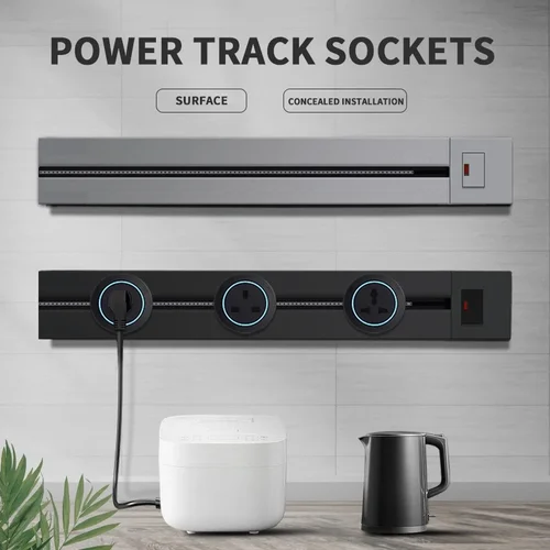 Imagen 1 del producto Toma de riel de alimentación de pared con interruptor, enchufe de expansión de aluminio para cocina, 40cm, 50cm, enchufe incorporado en encimera