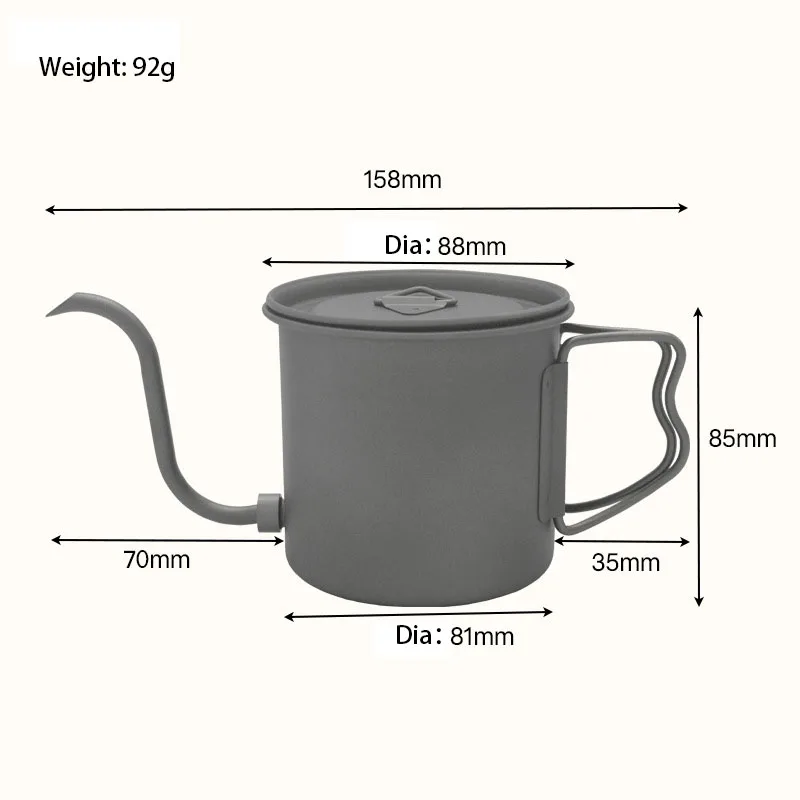 Titanium Pour Over Kettle 400ml Gooseneck Coffee Pot Removable Spout Folding Handle Camping Outdoor Brew Kettle Accessory