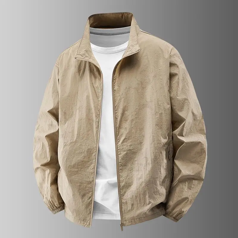 

Мужская весенняя модная городская длина, однослойная куртка, легкая ветровка без кепки, воротник-стойка, солнцезащитное пальто