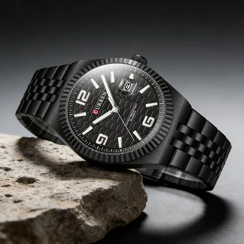 Imagen 1 del producto Reloj CURREN de cuarzo negro clásico Original de alta calidad con manecillas luminosas banda de acero inoxidable fecha automática para hombres