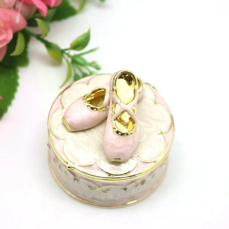 SHINNYGIFTS  Ballet Shoe Jewelry Box for Girls, Enamel Trinket Box for Birthday Bedroom Decor