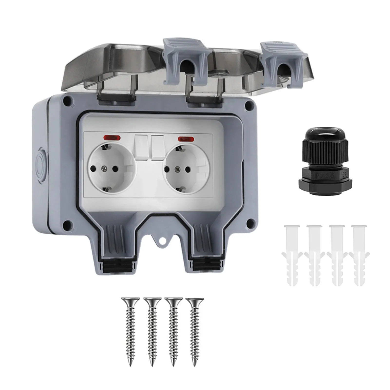 Double Outdoor Socket Waterproof Outside Plug Socket Waterproof IP66 Wall Electrical Outlet