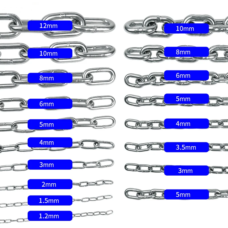 1 Meter 1.2-4.0mm Diameter 304 Stainless Steel Chain Long Link Chain/Short Link Chain Lifting Pet Industry Welded Binding Chain