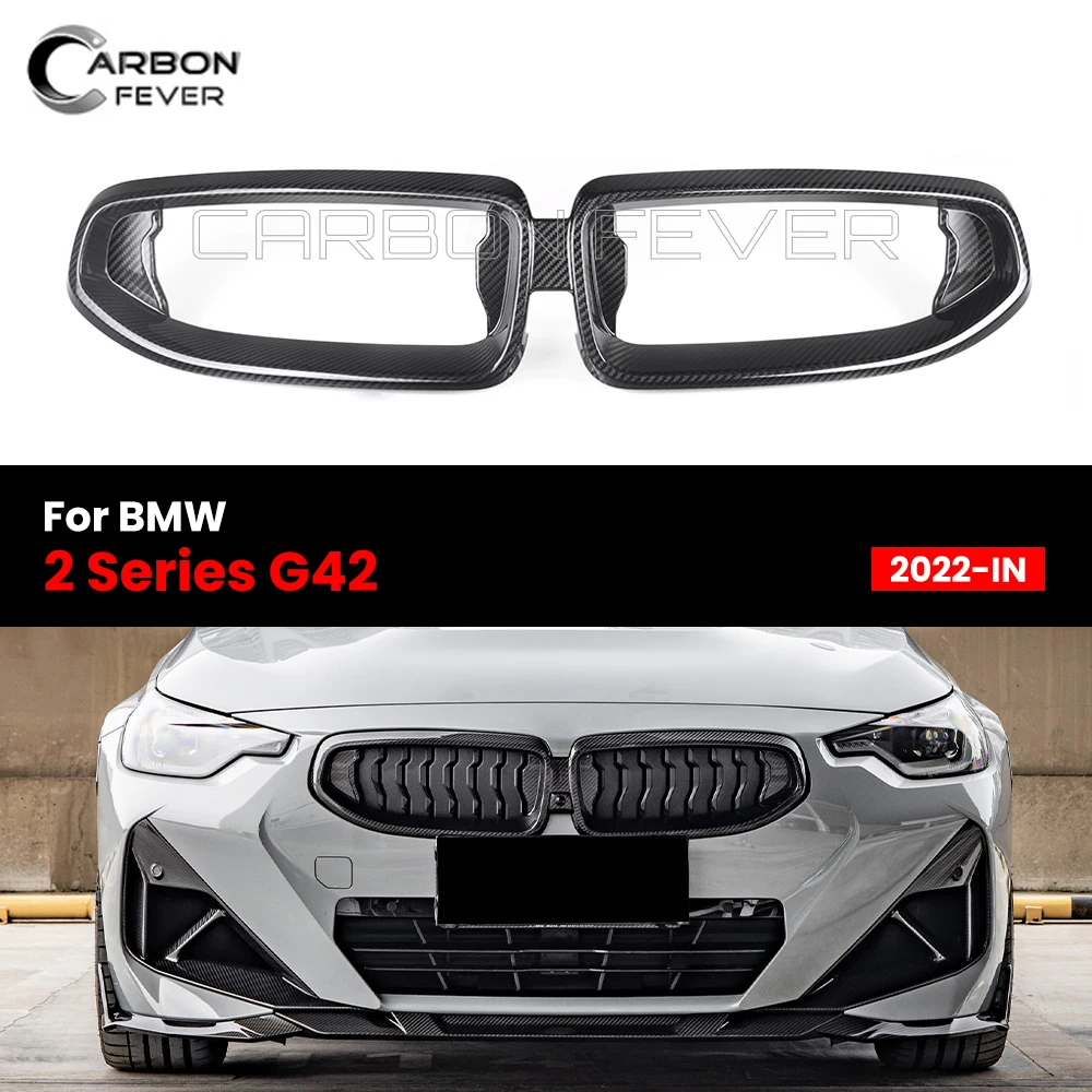 

Real Dry Carbon Fiber Front Grill Bumper Kidney Hood Grille Replacement For BMW 2 Series G42 Coupe 2022-IN OEM Style