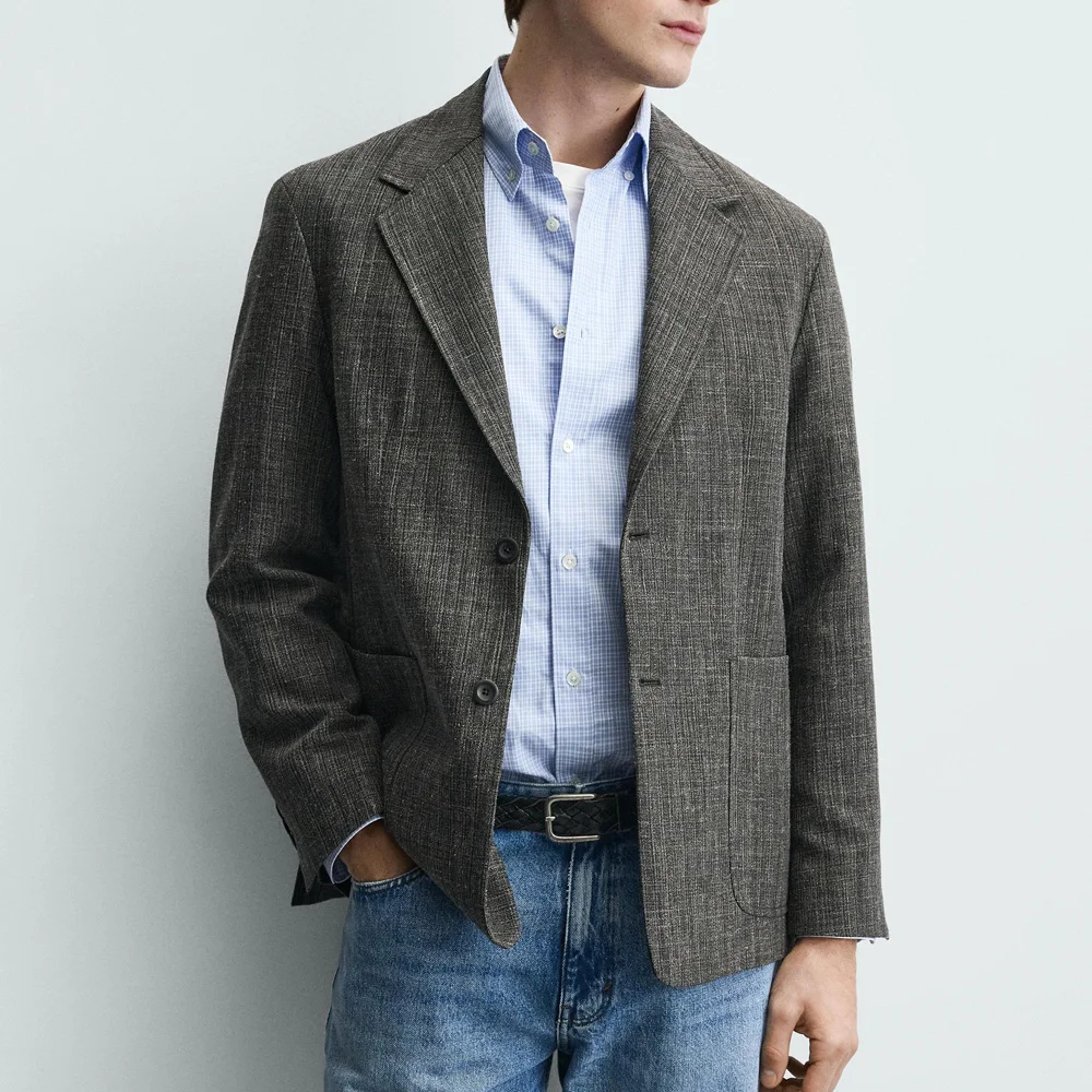 

Linen Fabric Fashion Suit Jackets Business Man Jackets High Quality Casual Men's Social Coat Lightweight Single-Breasted Suits