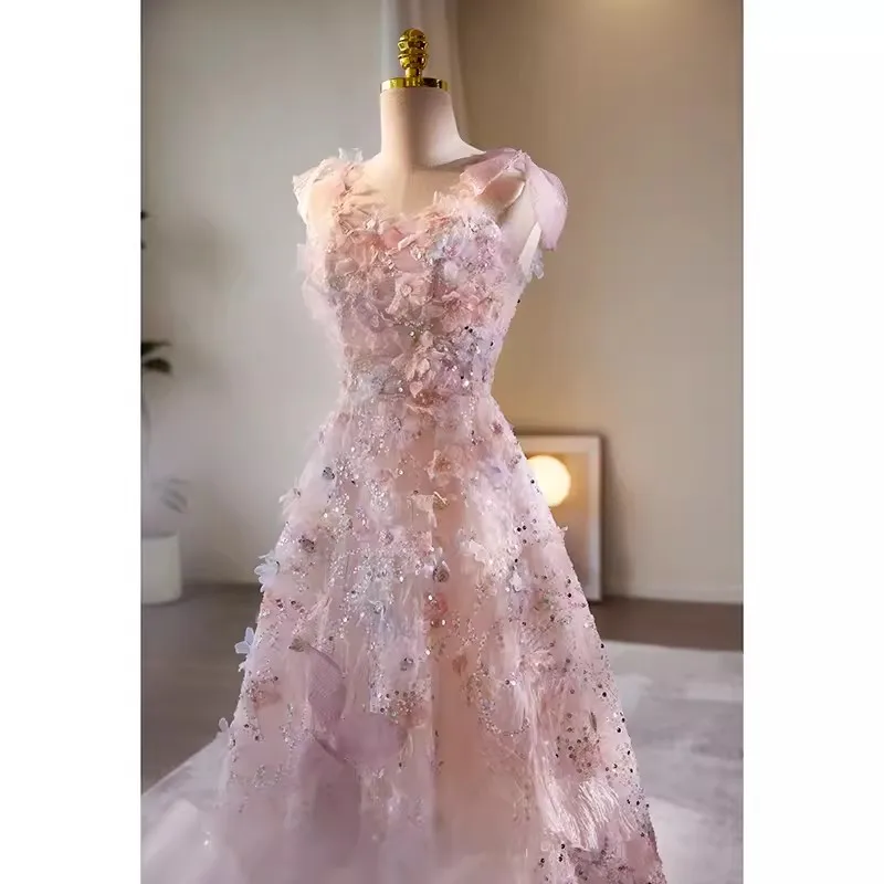 Customized Original Style Prom Dresses Long Floral Sequin A Line Women Formal Evening Dress Wedding Party Gown Robe De Soiree