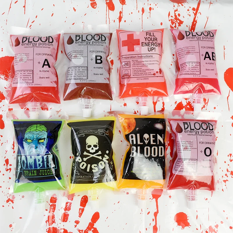 

Hot Sell Halloween Cosplay Drink Container Bag Vampire Blood Pouch Zombie Beverage Drinks Bags Food Grade PVC Water Bottle Decor