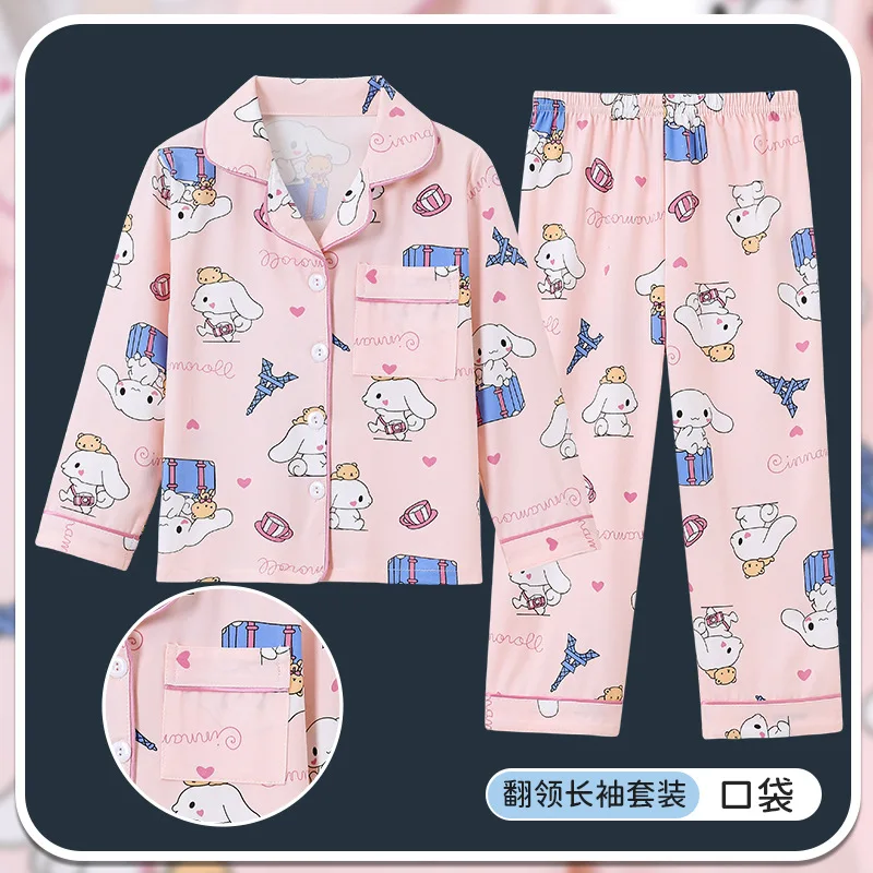 

New Children Pajamas Sanrio Anime Cinnamoroll Kuromi Pochacco Girls Autumn Clothes Cartoon Cute Cardigan Long Gift for Kids