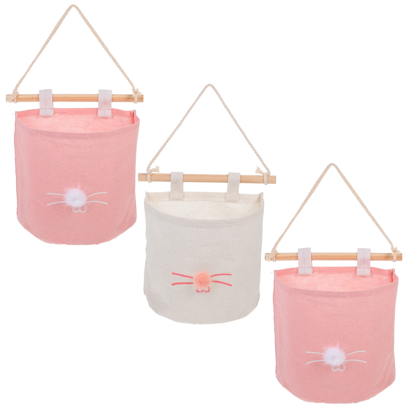 

3pcs Storage Bags Wall Cotton Linen Hanging Organizer Large Capacity Detachable Home Decor Practical Mounted Bag Wall Storage