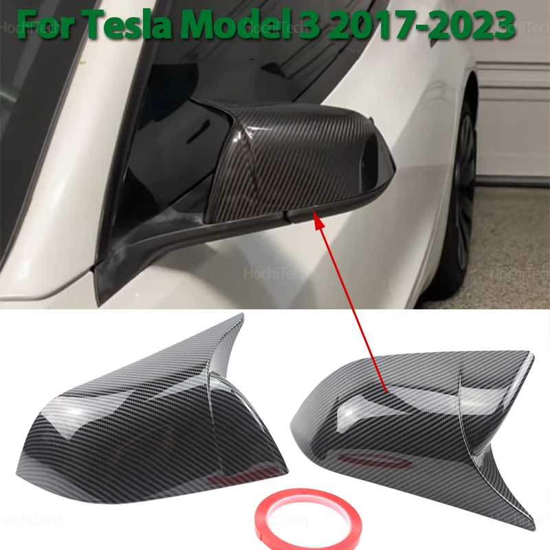 2x Stylish Carbon Fiber Pattern Side Mirror cover Caps add-on sticker for Tesla Model 3 2017 2018 2019 2020 2021 2022 2023