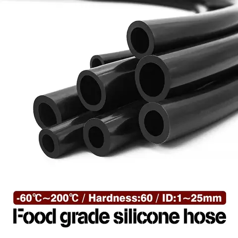 0.5M-10M Non-toxic Black Silicone Hose Food Contact Grade Pressure Resistant Tube ID1-25mm for Kitchen Drink Processing Tools