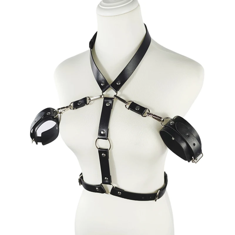 Lencería corporal Sexy para mujer, arnés de cuero PU, disfraces eróticos, BDSM, Bondage, liguero, vestido de muñeca sin entrepierna, ropa interior Porno