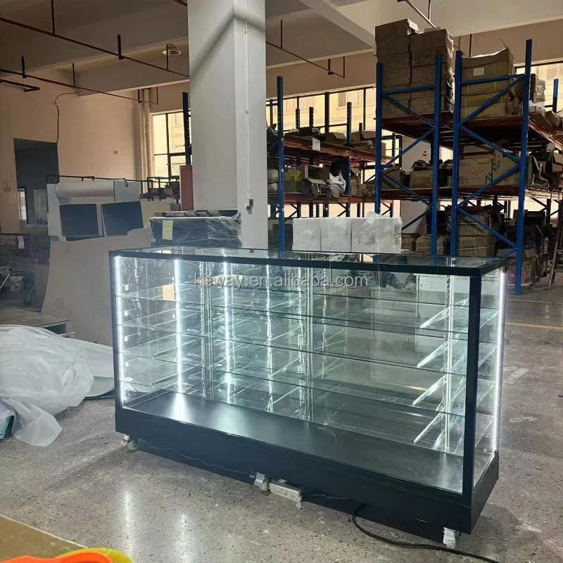 Glass Display Cabinet with LED Lights for Smoke/Cigar Shop Lockable & Easy Assembly