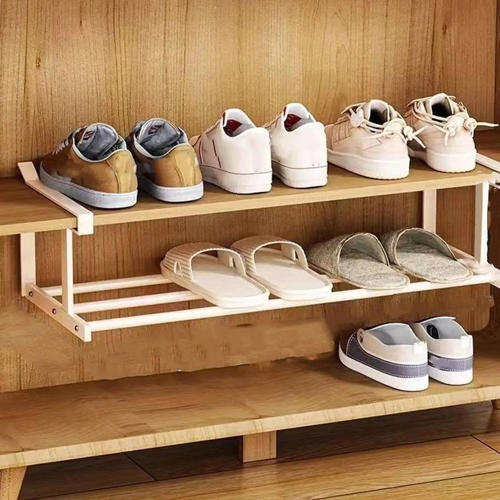 

Shelf Hanging Storage Rack Space Saving Under Cabinet Shoe Organizer Expandable Strong Load Bearing White For Closet