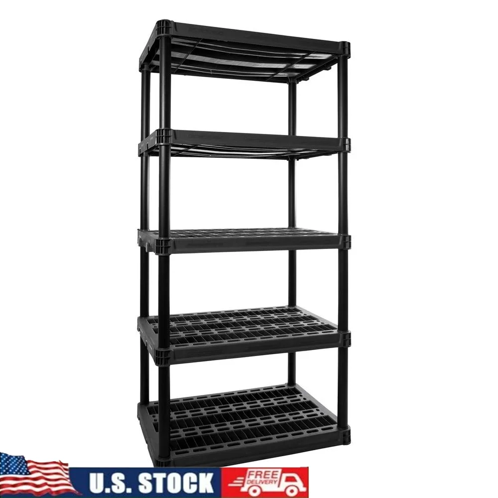 Extra Heavy Duty Plastic 5-Shelf Storage Unit 72.5” x 36” x 24” 1000lb Capacity Ventilated Durable Organizer Home Office Garage