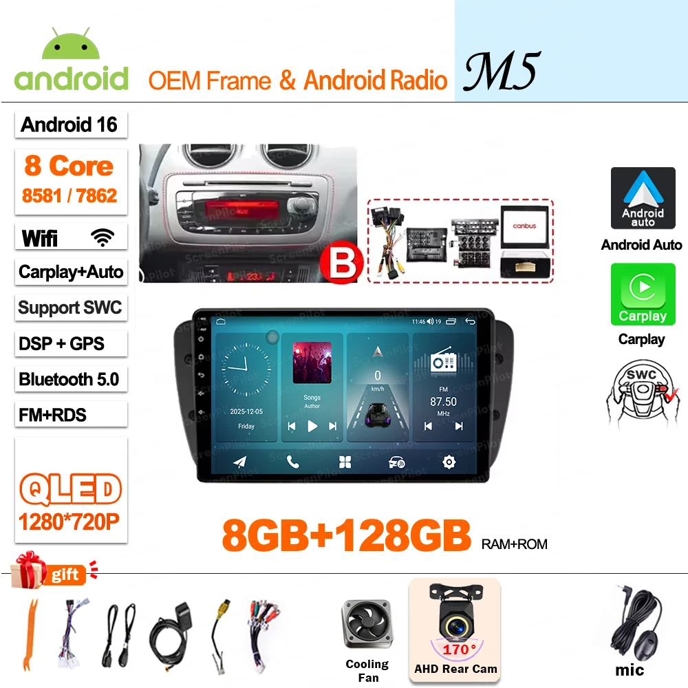 Android 16 For SEAT Ibiza 6J IV 4 2008 - 2015 Multimedia Video Player Car Radio Player Auto Stereo CarPlay Mirror Link DVD QLED image 3