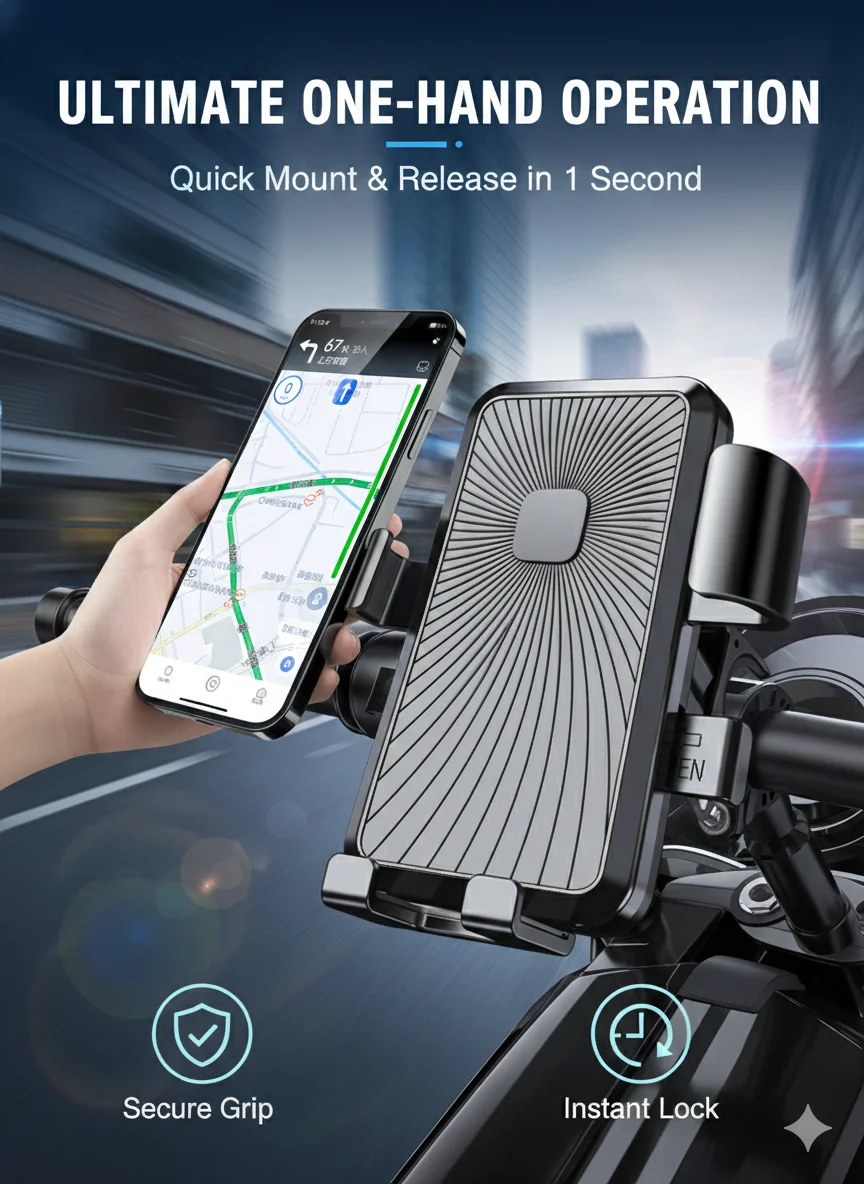 

Gravity Auto-Lock Bike Phone Mount, One-Hand Operation Shockproof Anti-Slip 360 ° Rotatable Holder for Motorcycle E-Bike