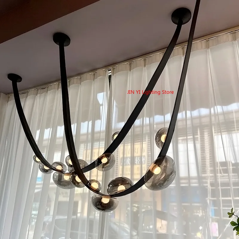 디자이너 가죽 유리 LED 천장 샹들리에, 거실 식당 미니멀리스트 바 호텔 전시장 침실 홈 데코, 신제품