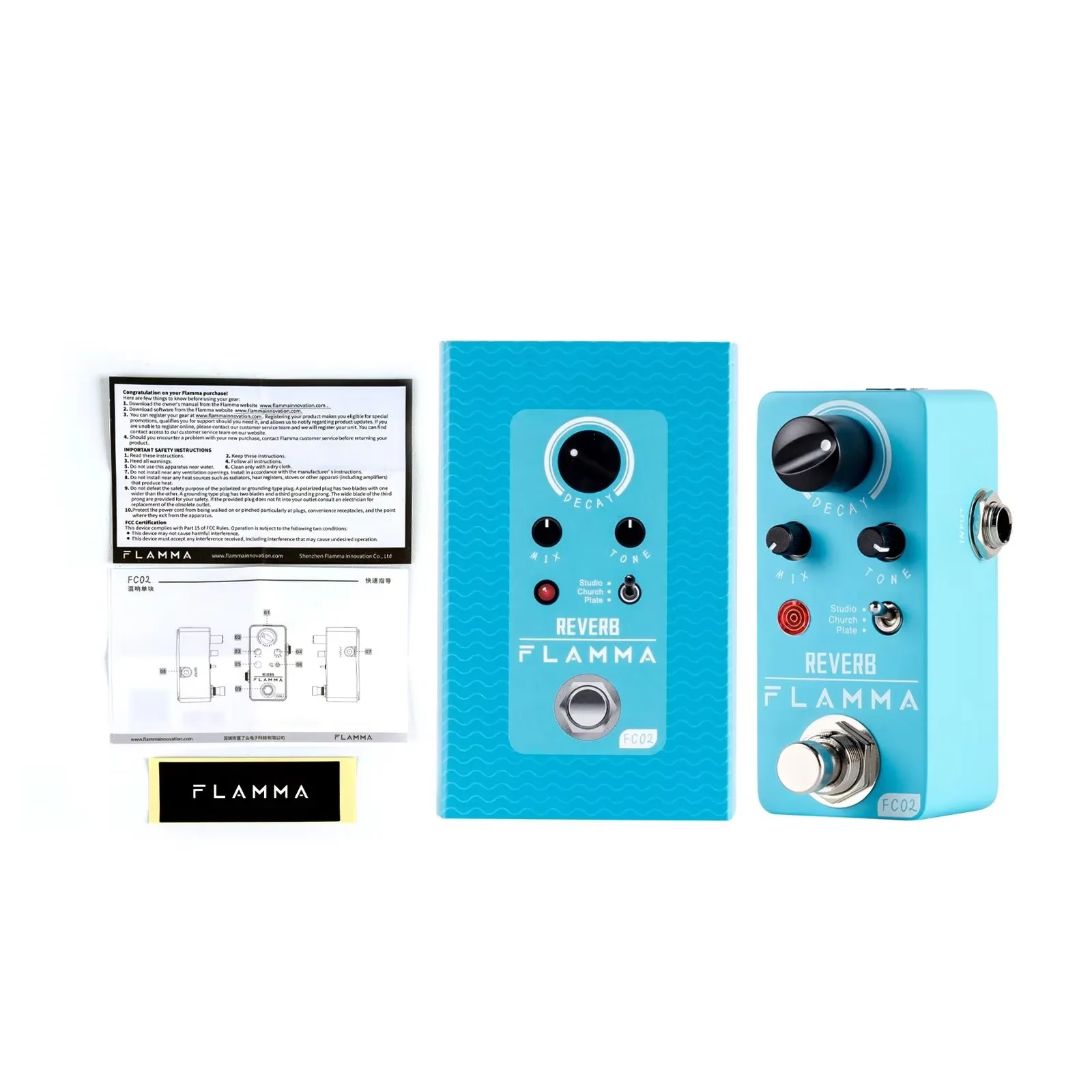 FLAMMA FC02 Electric Guitar Pedal Reverb Effects Pedal with Studio Church Plate Effects True Bypass with Power Supply