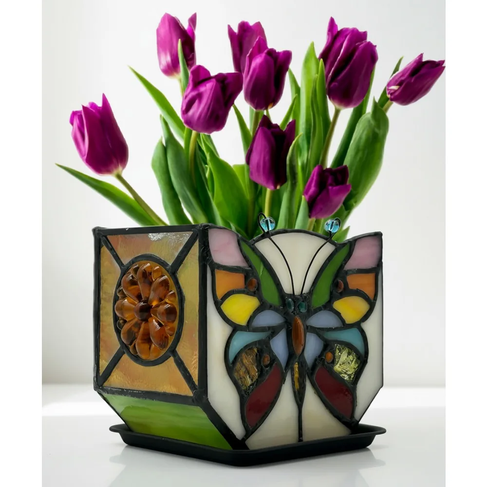 

Витражная кашпо-бабочка ручной работы с дренажем, милый горшок для комнатных растений для домашнего декора суккулентов