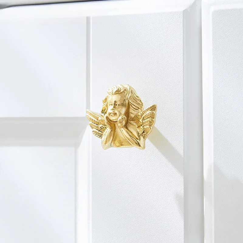 Brass Creative Angel Cabinet Door Drawer Handle Light Luxury Modern Nordic Wine Cabinet Shoe Cabinet Personality Small Handle