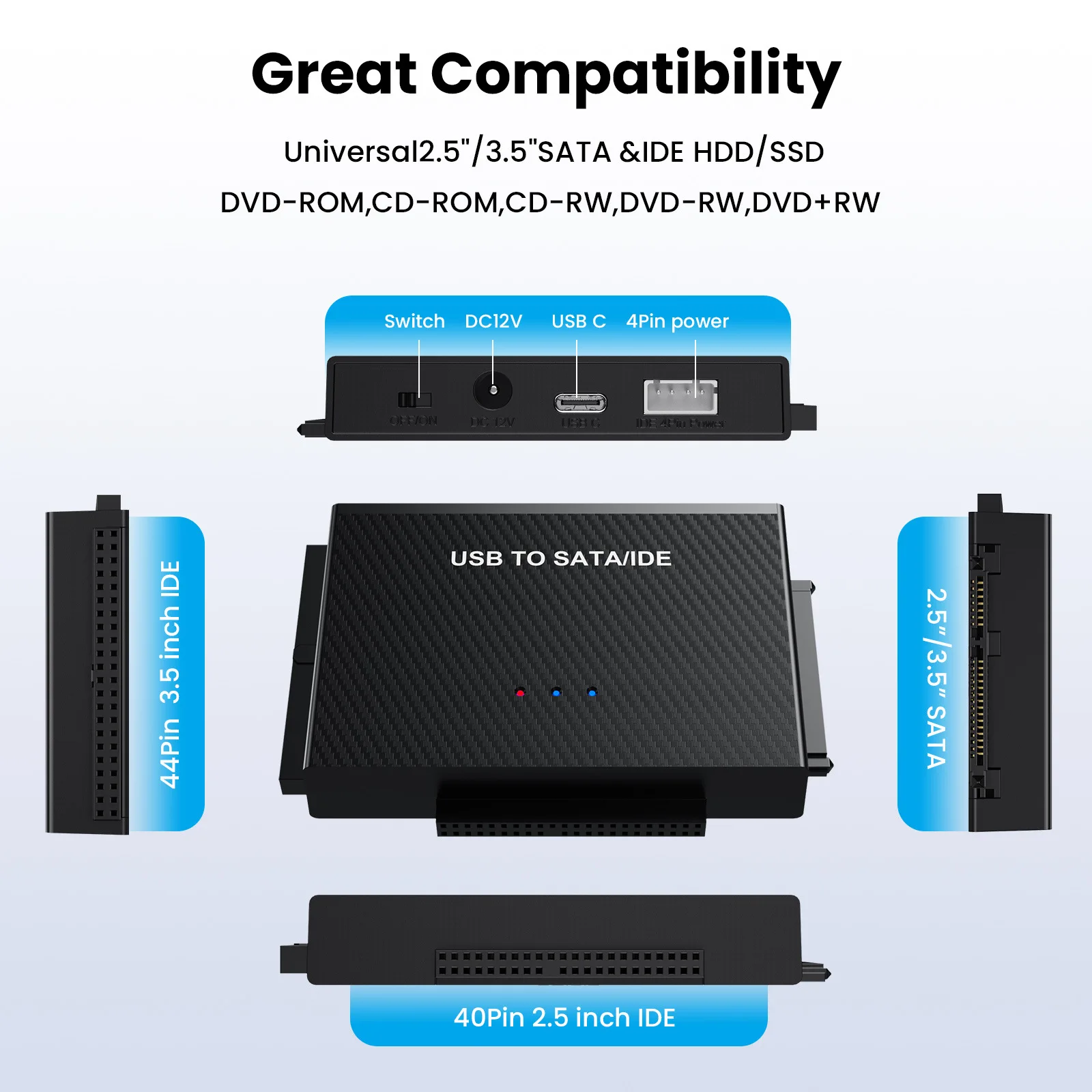 USB 3.1 ไปยัง SATA/IDE อะแดปเตอร์ IDE ฮาร์ดไดรฟ์อะแดปเตอร์สำหรับยูนิเวอร์แซล 2.5"/3.5"นิ้ว IDE และ SATA ภายนอก HDD/SSD
