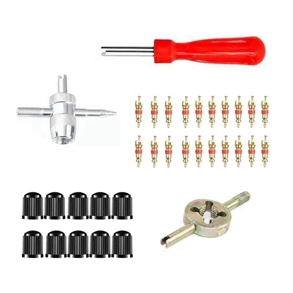 ไขควงก้านวาล์วยางรถยนต์ด้ามจับแบบร่องสำหรับจักรยานรถซ่อมยางติดตั้งชุดกล่องเครื่องมือรถจักรยานยนต์อัตโนมัติ