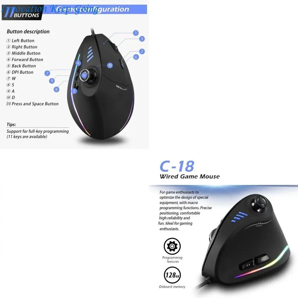 

E65C Вертикальная игровая мышь Проводная эргономичный джойстик Программируемая регулируемая игровая мышь с разрешением 10000 на