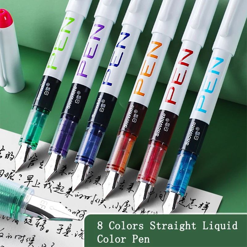 Quick-Drying 8 Colors Straight Liquid Color Pen EF Tip Fountain Pens 0.38 Fountain Pen Writing Large Ink Office School Supplies