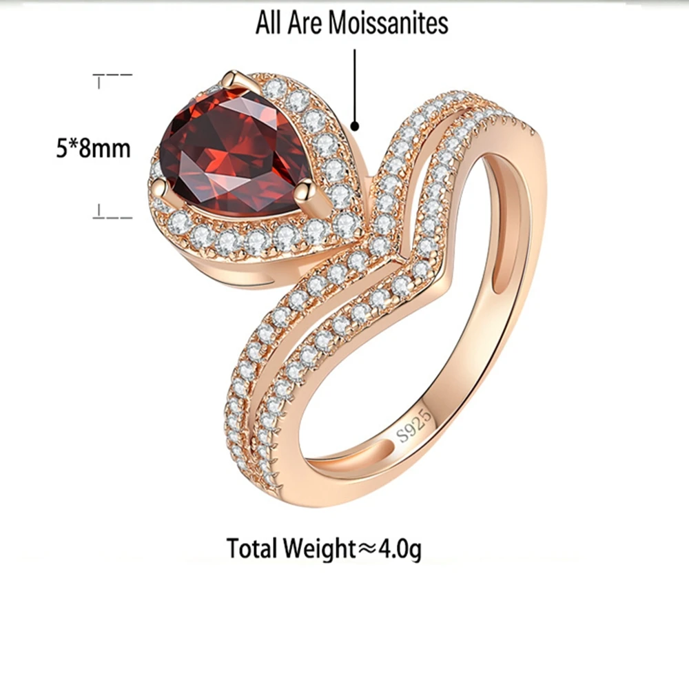 5*8MM 1CT Moissanite Ring S925 Sterling Silver Water Droplet Zircon Wedding Rings for Woman Marry Anniversary Party Jewelr