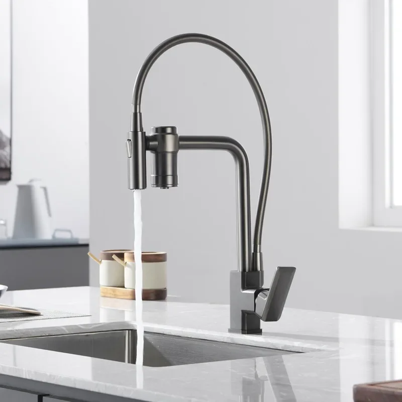 rozin Gun Grey Filter Water Kitchen Faucet Black Pull Down 2 in 1 Sprayer Brass Drinking Tap 360 Swivel Purification Mixer Taps