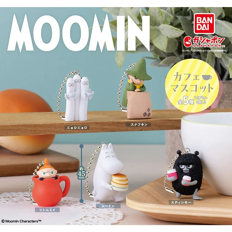 5 pz/set Genuine Bandai Gashapon MOOMIN Cafe character design con decorazioni di scena in miniatura modello di cartone animato giocattoli regalo