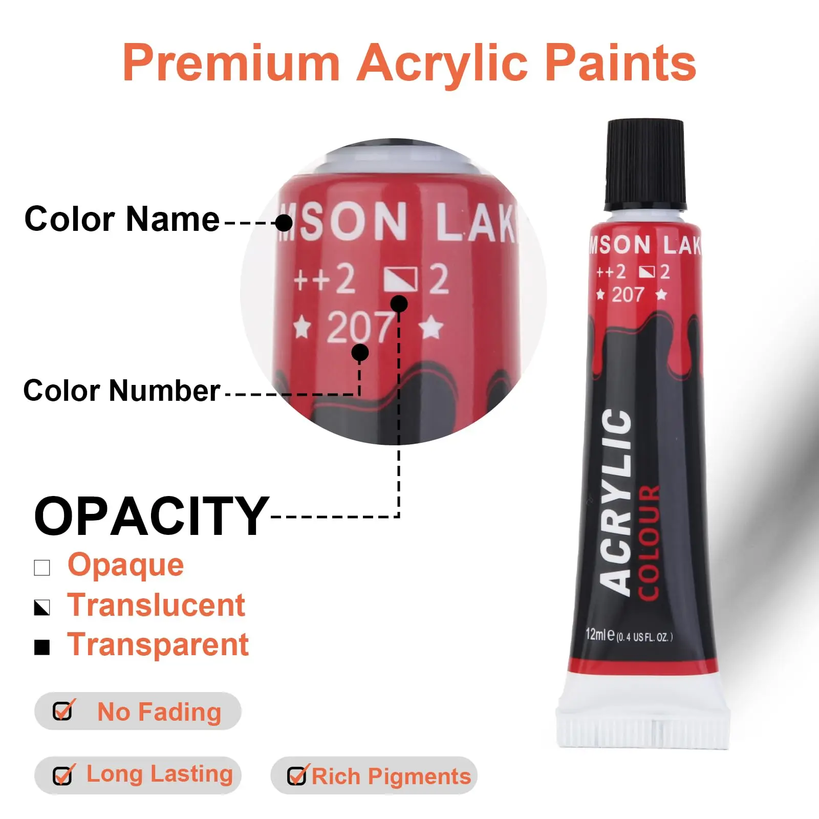 12/24 Colors Acrylic Enamel Painting Kit For Artists Painting 12ml Tube Acrylic Paint Set Waterproof, Sunscreen, Not Fade Suitab