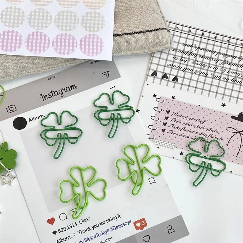20 шт., закладка Lucky Four-Leaf Clover, скрепки в стиле INS, эстетические зажимы в новой форме для скрапбукинга, подарка и декора журнала