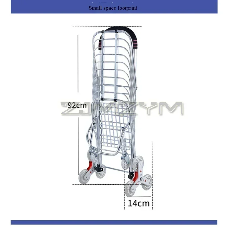 Three-wheel Shopping Cart Compact Folding Portable Cart Saves Space Lightweight Easy to Move Aluminium Alloy Cart For Household