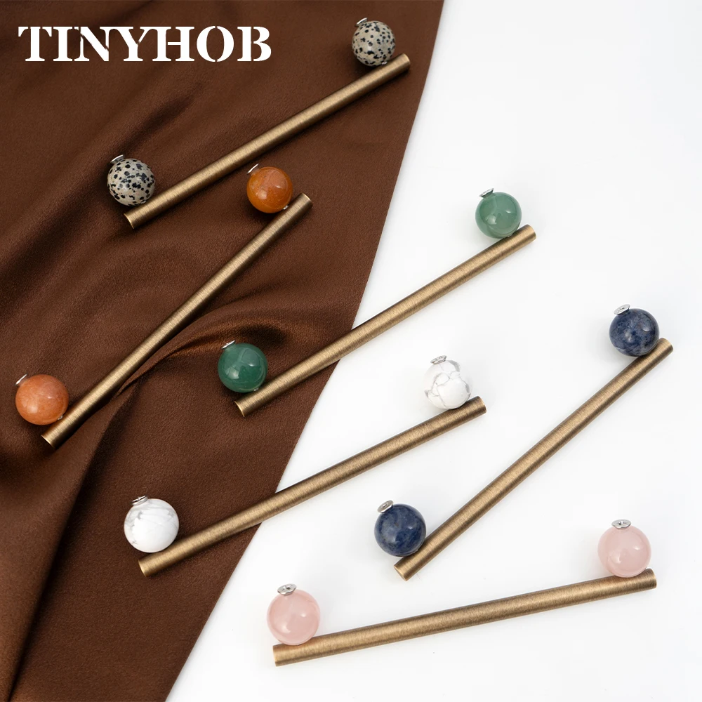 Natural Stone Ball Brass Cabinet Pulls/Multi-color Crystal T Bar Handle Kitchen Cupboard Wardrobe Drawer Pull Furniture Hardwar
