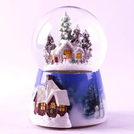 Winter Christmas House with Snowman on front door Snow globes, Polyresin Glass Glitter dome Modern Glitter Water Globe