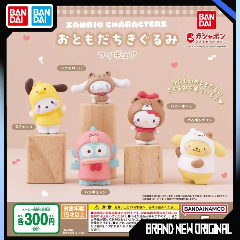 

BANDAI Sanrio Action Figures Model Pochacco Kitty Pom Purin Cinnamoroll Gashapon Official Genuine Ornament Cute Collectible Toys