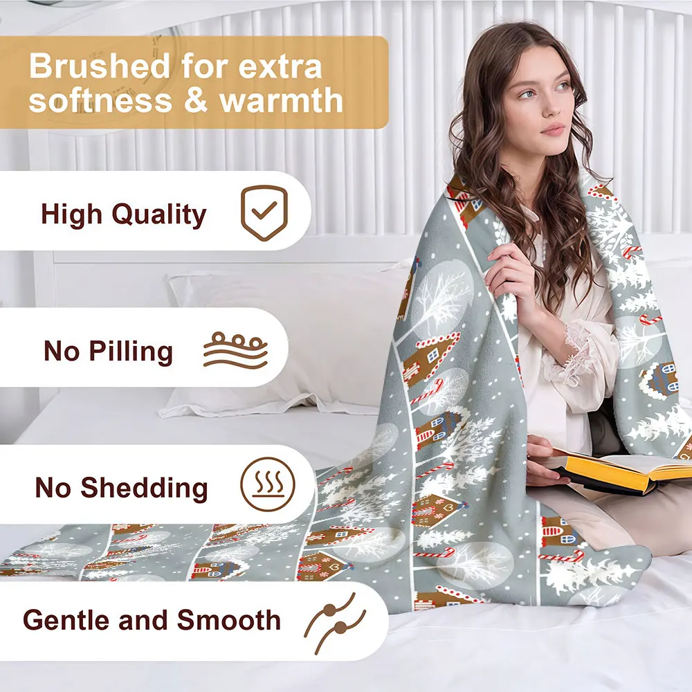 Christmas Gingerbread Town Soft Warm Flannel Blanket Lightweight Cozy Christmas Halloween Home Decor Room