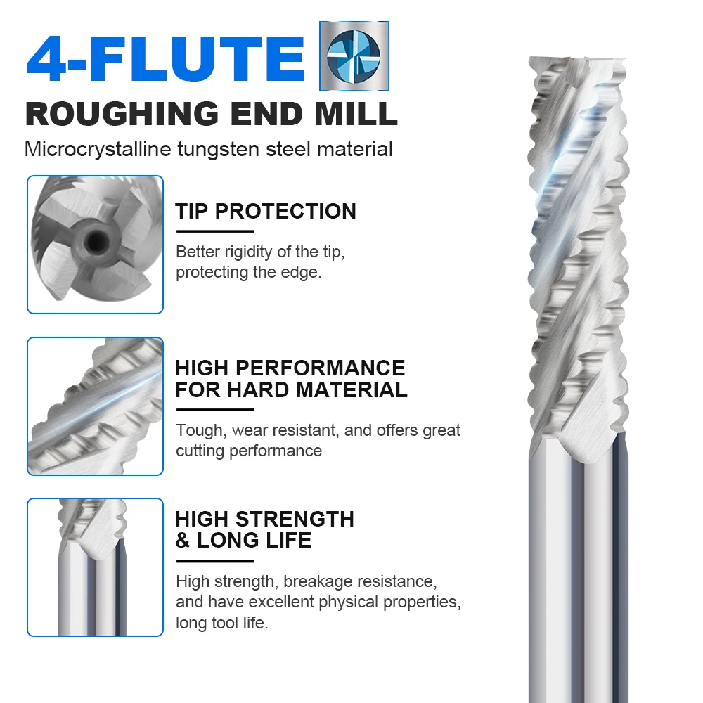 XCAN 러핑 엔드 밀 HSS 밀링 커터 4 플루트 5-20mm CNC 공작 기계 라우터 비트 금속 밀링 도구 HSS 커터