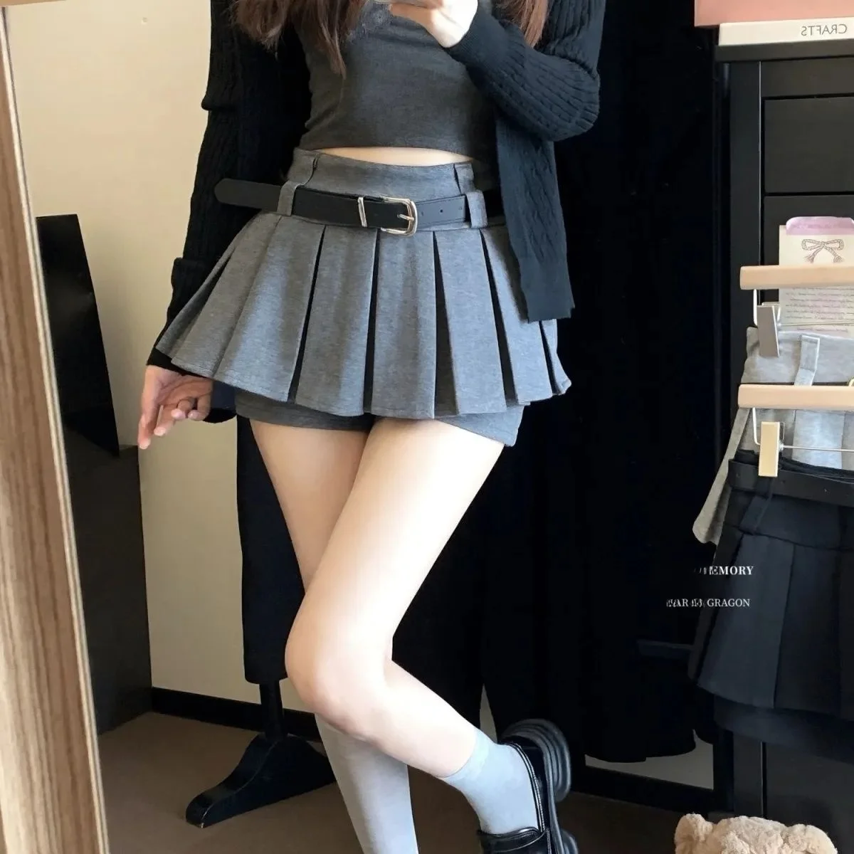 

High Waist American Sle Pleated Skirt for Women ort Length Anti-Light Cotton Material Spring Autumn Winter Seasonal