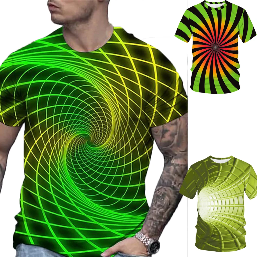 

Fashion Green 3d Men's Printing T Shirts Tech Swirl Tunnel T Shirt Oversize O-neck Summer Short Sleeve Top Casual Tee Male S-6XL