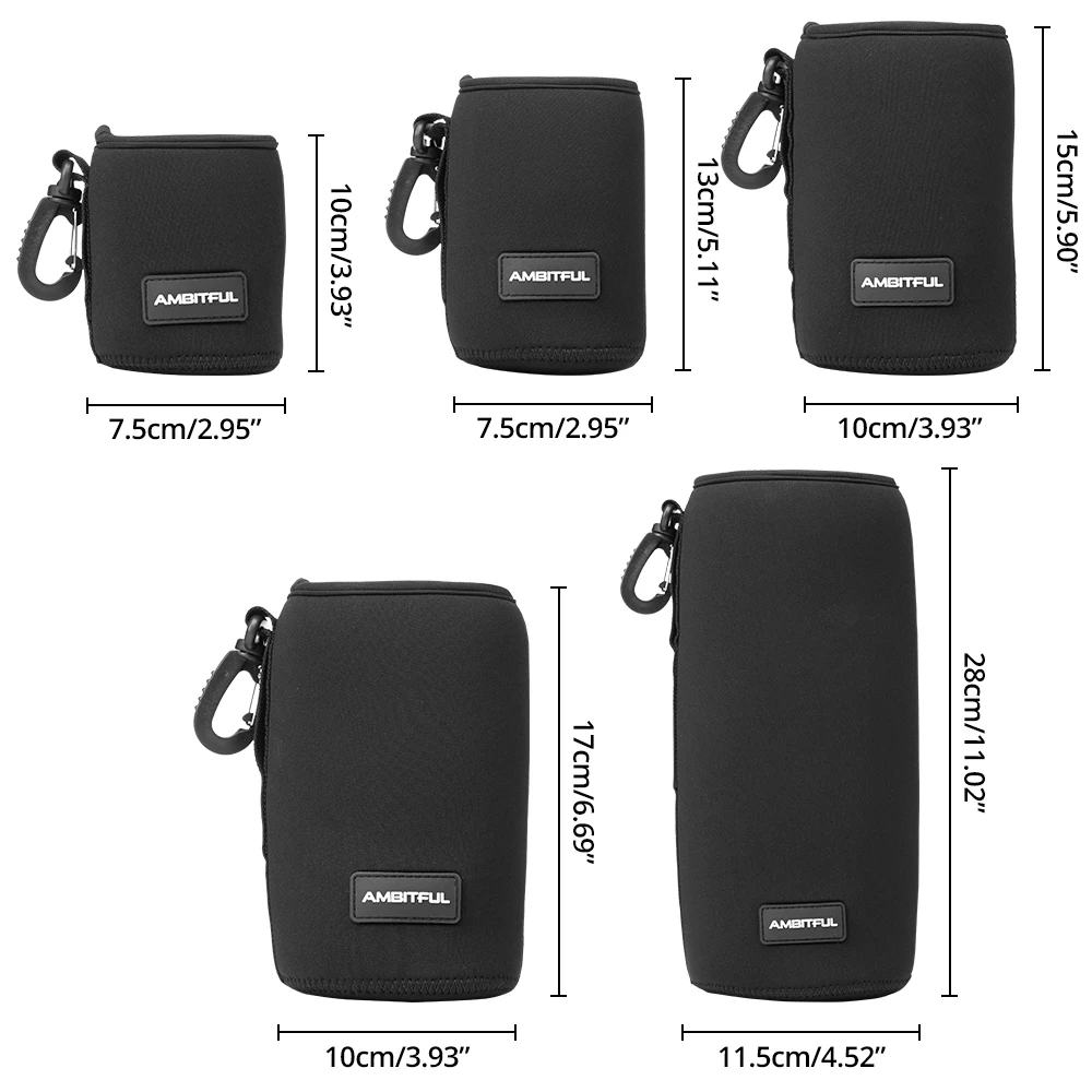Pochette d'objectif d'appareil photo S/M/L/XL, sac à cordon pour tous les objectifs d'appareil photo DSLR, étui de protection avec crochet de transport