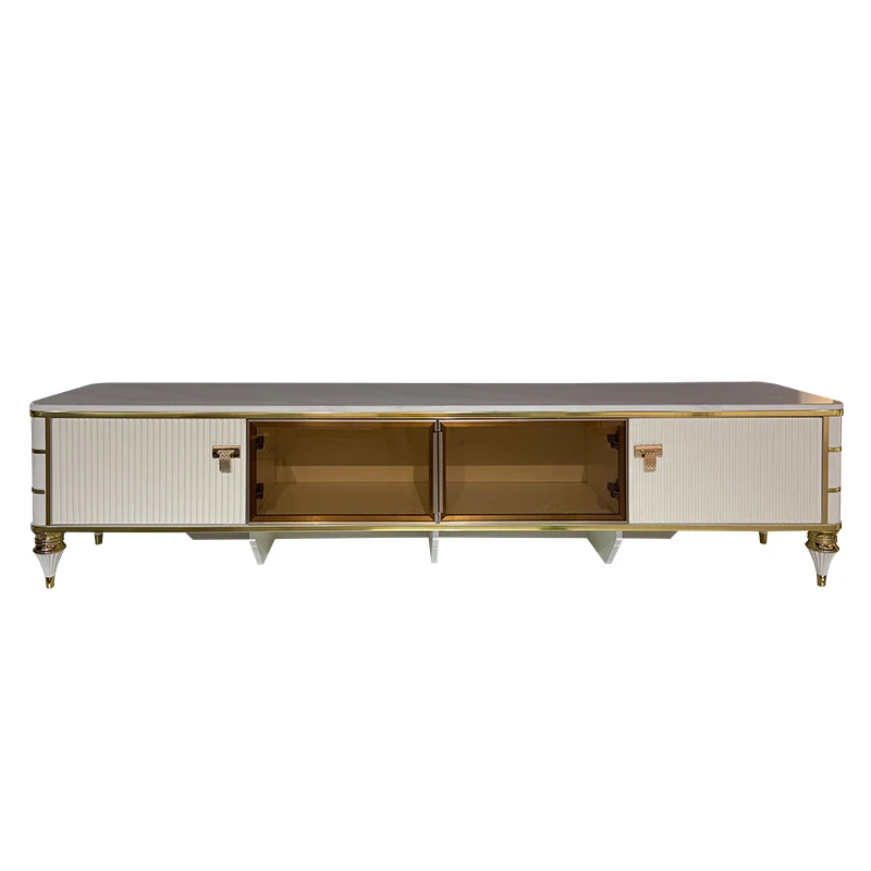 Hochwertiger Nordischer Weißer Holz-TV-Ständer mit Stauraum, Modernes Luxuriöses MDF-Wohnzimmer-TV-Möbel für Zuhause und Hotel