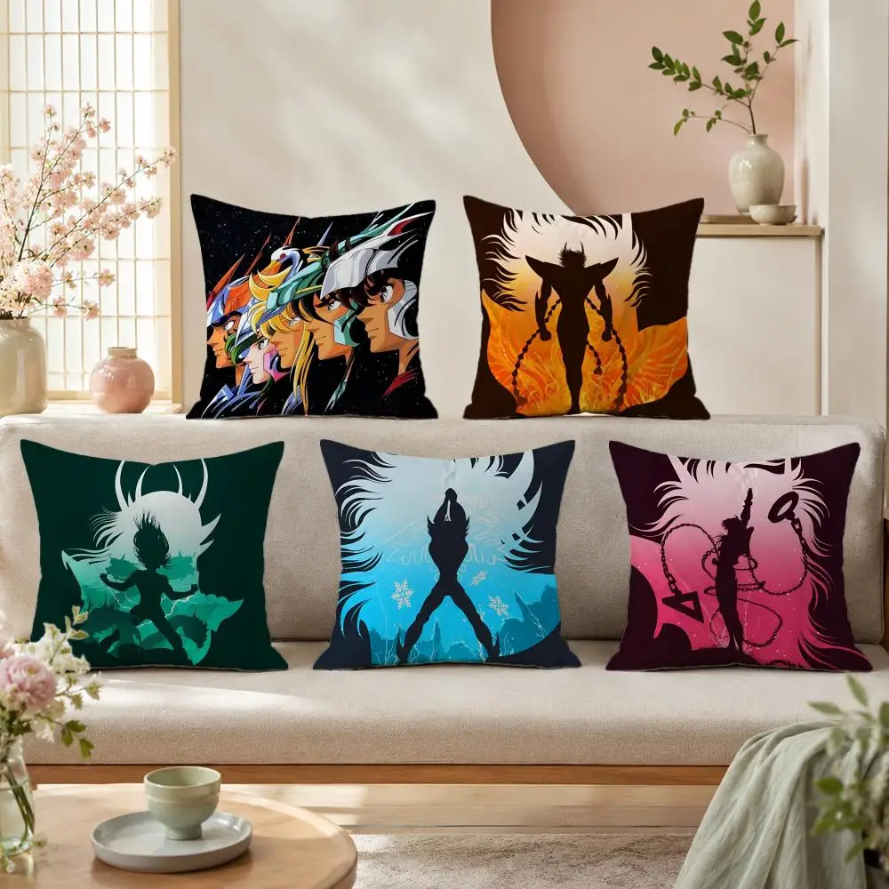 Vintage Anime S-Saint Seiya Pillow Case Premium Linen Cushion Cover Soft Textured for Sofa Couch Bed Chair Living Room Bedroom H