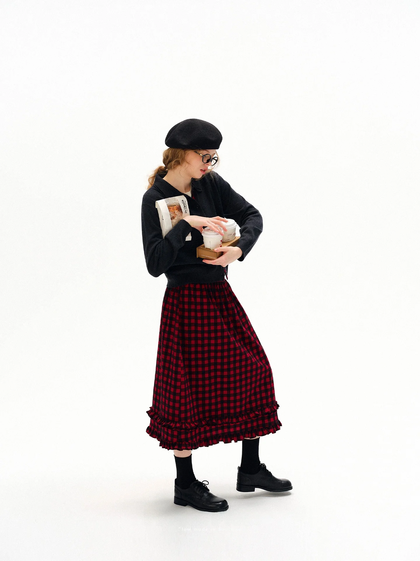 

Юбка-трапеция PIGGIE PIGGIE из шелка и хлопка в клетку, винтажная, с цветочным кружевом, повседневная, со средней талией, с вставками, для женщин