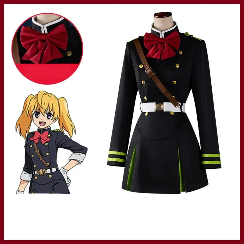 アニメ終わりのセラフミツバ三番コスプレ衣装黒軍服ドレスベルト女性のセクシーなカーニバルクリスマススーツ vl;6