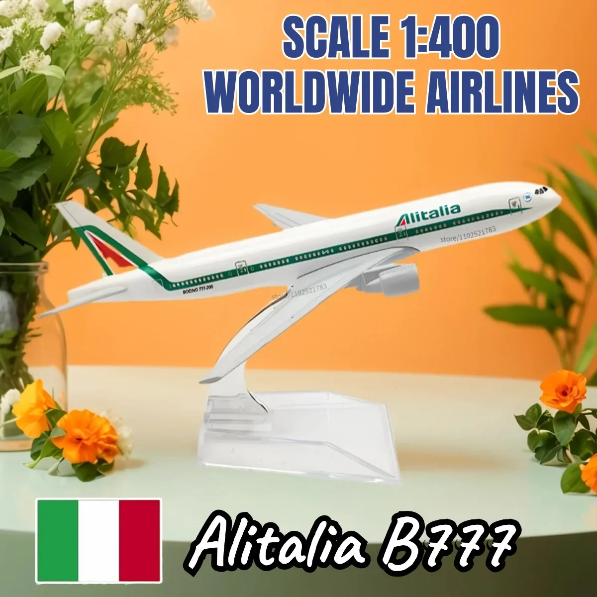 

1:400 Alitalia B777 Diecast Aircraft Replica Scale Boeing Airbus Plane Model Miniature Aviation Figure Children Kid Toy for Boy